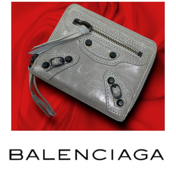 Vintage Y2K BALENCIAGA Mini Bifold Zip Around Wallet Gray Calfskin Leather Italy - Picture 1 of 8